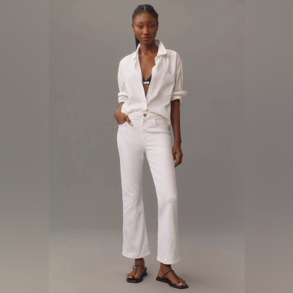 NWT Anthropologie FRAME  Braided Waistband Mid-rise Bootcut Jeans WHITE, Size 31